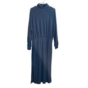 SATURDAY/SUNDAY Anthropologie Mariah Blue Mock Neck Long Sleeve Midi Dress SZ M